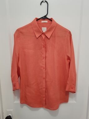 Chico's Orange No Iron Linen Button Down Shirt Size 0 (US Small)
